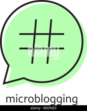 Umrisse hashtag Symbol in grüne Sprechblase Stock Vektor