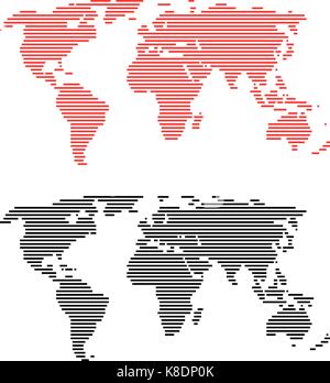 Rote und schwarze Linie Welt Karten Stock Vektor