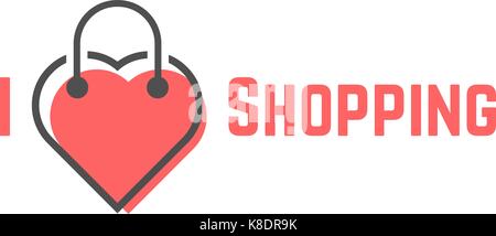 Ich liebe Shopping mit Bag wie Herzen Stock Vektor