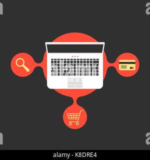 Online Shopping mit Laptop und rote Blase Stock Vektor