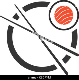 Sushi Roll mit Stäbchen Symbol Stock Vektor