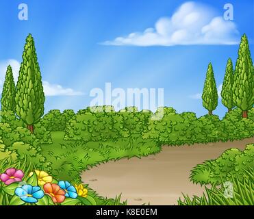 Cartoon Country Lane Park oder Garten Hintergrund Stock Vektor