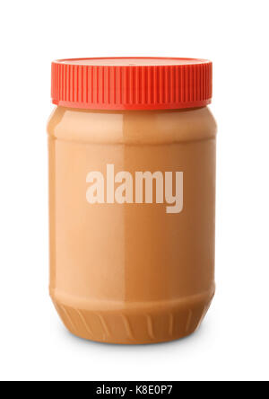 Glas Erdnussbutter isoliert auf weißem Stockfoto