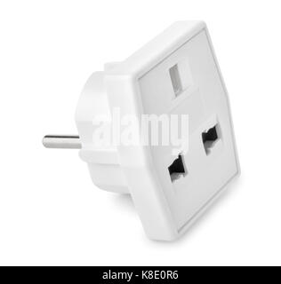 Weißer Kunststoff Power Adapter Isolated On White Stockfoto