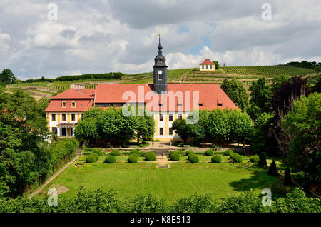 Mei?ner Elbland, Diesbar Seu?litz, Schloss und Winzerhaus Schloss Luisen, Meißner Elbland, Diesbar Seußlitz, Schloss und Winzerhaus Luisenburg Stockfoto