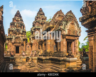 Mandapa, Khmer-Hindu Tempel Banteay Srei, Angkor Archäologischer Park, Provinz Siem Reap, Kambodscha Stockfoto