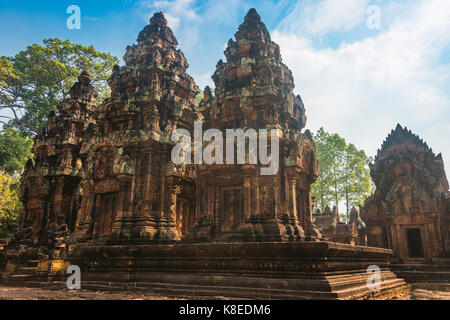 Mandapa, Khmer-Hindu Tempel Banteay Srei, Angkor Archäologischer Park, Provinz Siem Reap, Kambodscha Stockfoto