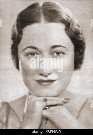 Wallis Simpson, später die Herzogin von Windsor, geboren Bessie Wallis Warfield, 1896 - 1986. Amerikanische socialite, für den König Edward VIII. im Jahr 1936 abgedankt. Von der wöchentlichen dargestellt, veröffentlicht 1936. Stockfoto