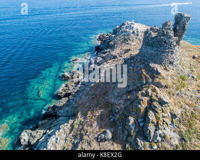 Luftaufnahme der Inseln Finocchiarola, Mezzana, Terra, Halbinsel von Cap Corse, Korsika. Tyrrhenische Meer, unbewohnte Inseln, die Teil des t Stockfoto