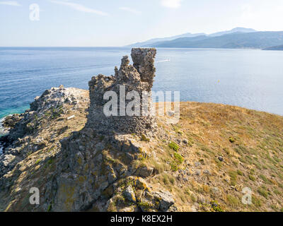 Luftaufnahme der Inseln Finocchiarola, Mezzana, Terra, Halbinsel von Cap Corse, Korsika. Tyrrhenische Meer, unbewohnte Inseln, die Teil des t Stockfoto