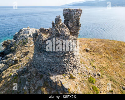 Luftaufnahme der Inseln Finocchiarola, Mezzana, Terra, Halbinsel von Cap Corse, Korsika. Tyrrhenische Meer, unbewohnte Inseln, die Teil des t Stockfoto