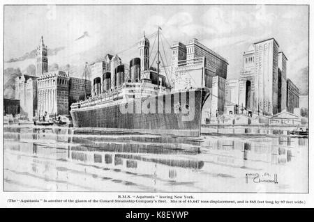 Die Cunard liner Aquitania fertig zu New York verlassen - (Von den Jungen eigenen jährlichen 1932-33) Stockfoto