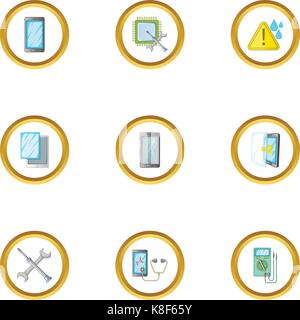 Reparatur Handy befestigen Symbole, Cartoon-Stil Stock Vektor