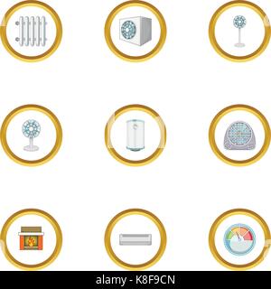 Heizung-Icons set, cartoon-Stil Stock Vektor