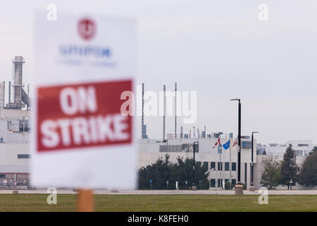 Ingersoll, Ontario, Kanada. 19 Sep, 2017. Zeichen aus der Unifor lokale 88 in Ingersoll., Sept., 19, 2017. Die Union ist im Streik nach General Motors Kanada nicht ihren Vertrag auf Sept., 17, 2017 erneuern. Credit: Mark Spowart/Alamy leben Nachrichten Stockfoto