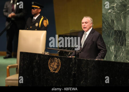 Brasiliens Präsident Michel Temer anlässlich der Eröffnung der 72. Generalversammlung der Vereinten Nationen (UNGA) im UN-Hauptquartier in New York City in den Vereinigten Staaten am Dienstag, 19. (FOTO: VANESSA CARVALHO/BRASILIEN FOTOPRESSE) Stockfoto