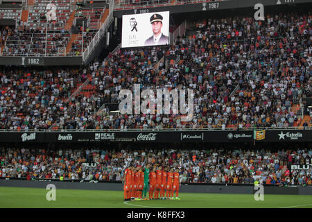 Valencia, Spanien. 19 Sep, 2017. Malaga Team vor der spanischen La Liga Match zwischen Valencia CF vs Malaga CF Mestalla Stadion am 19. September 2017. Credit: Gtres Información más Comuniación auf Linie, S.L./Alamy leben Nachrichten Stockfoto