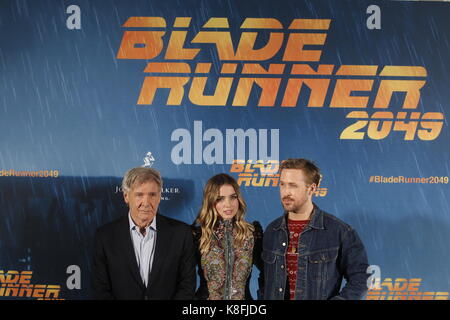 Madrid, Madrid, Spanien. 19 Sep, 2017. Harrison Ford, Ana de Armas und Ryan Gosling besuchen 'Blade Runner 2049' Fotoshooting in der Villa Magna Hotel am 19. September 2017 in Madrid, Spanien. Credit: Jack Abuin/ZUMA Draht/Alamy leben Nachrichten Stockfoto