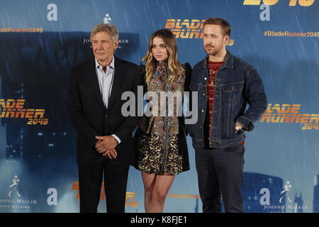 Madrid, Madrid, Spanien. 19 Sep, 2017. Harrison Ford, Ana de Armas und Ryan Gosling besuchen 'Blade Runner 2049' Fotoshooting in der Villa Magna Hotel am 19. September 2017 in Madrid, Spanien. Credit: Jack Abuin/ZUMA Draht/Alamy leben Nachrichten Stockfoto