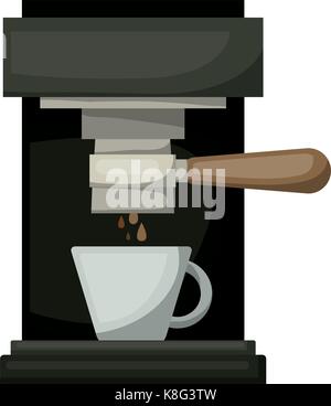 Kaffee Espresso maschine Vorderansicht in realistischen bunte Silhouette auf weißem Hintergrund Stock Vektor