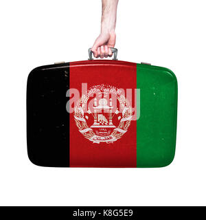 Afghanistan Flagge auf einem Vintage Leder Koffer. Stockfoto