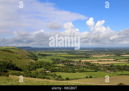 Das Dorf Fulking, gesehen von Devil's Dyke Stockfoto