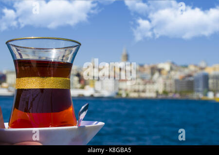 Kaffee Genuss in Galata Tower View Stockfoto