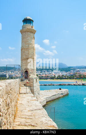 Leuchtturm von den venezianischen Hafen von Rethymno Stockfoto