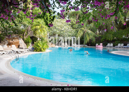 Malediven Resort - Menschen im Schwimmbad, Rasdhoo Atoll, Malediven, Asien Stockfoto