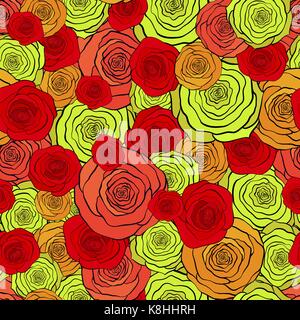 Nahtlose Muster mit schönen roten und gelben Rosen für Design und Tapeten Stock Vektor