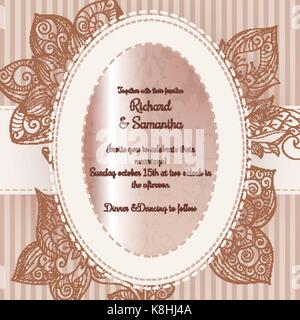 Schöne Hochzeit Karte mit floralem Design und ursprünglichen Ornament Stock Vektor