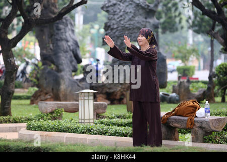 Frau üben von Tai Chi im Park. Vietnam. Stockfoto