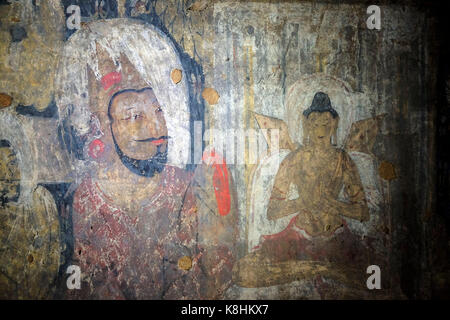 Burma, Myanmar - Bagan archäologische Zone mit einem Detail der Wandgemälde in der Patho Tha Mya Tempel Stockfoto