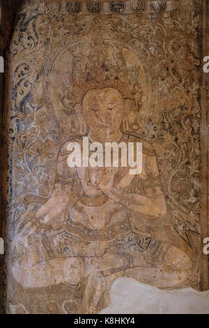 Burma, Myanmar - Bagan archäologische Zone mit einem Detail der Wandgemälde in der Thambula Pahto Tempel Stockfoto