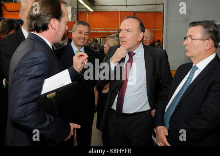 Pierre Gattaz, Präsident von MEDEF, Besuch zum professionellen Training Center in Lyon, Frankreich Stockfoto