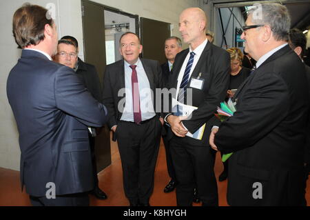 Pierre Gattaz, Präsident von MEDEF, Besuch zum professionellen Training Center in Lyon, Frankreich Stockfoto