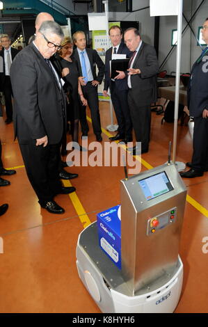 Pierre Gattaz, Präsident von MEDEF, Besuch zum professionellen Training Center in Lyon, Frankreich Stockfoto