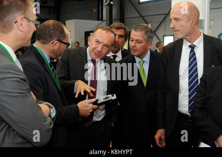 Pierre Gattaz, Präsident von MEDEF, Besuch zum professionellen Training Center in Lyon, Frankreich Stockfoto