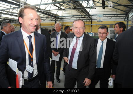 Pierre Gattaz, Präsident von MEDEF, Besuch zum professionellen Training Center in Lyon, Frankreich Stockfoto