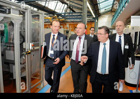 Pierre Gattaz, Präsident von MEDEF, Besuch zum professionellen Training Center in Lyon, Frankreich Stockfoto