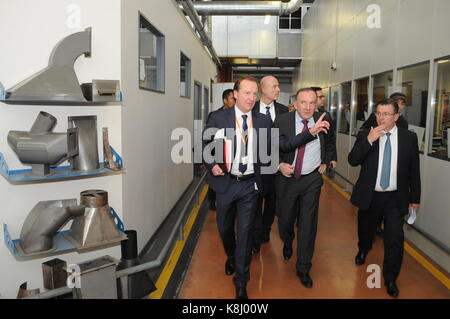 Pierre Gattaz, Präsident von MEDEF, Besuch zum professionellen Training Center in Lyon, Frankreich Stockfoto