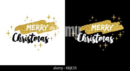Gold frohe Weihnachten Text zitieren, Kalligraphie Schrift Design für die Weihnachtszeit aus goldenen Glitter. Kreative vintage Typografie font Illustration Stock Vektor