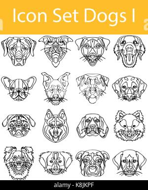 Gezeichnet Doodle gesäumt Icon Set Hunde ich mit 16 Icons für den kreativen Einsatz in Grafik Design Stock Vektor