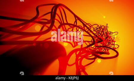 Herrliche 3D-Rendering des Abstrakten fantasy Anschläge und Schlieren bei dunklen orange Farbe, wie mehrere unterschiedlich geformte twisted Spiralen in der Li-Look Stockfoto