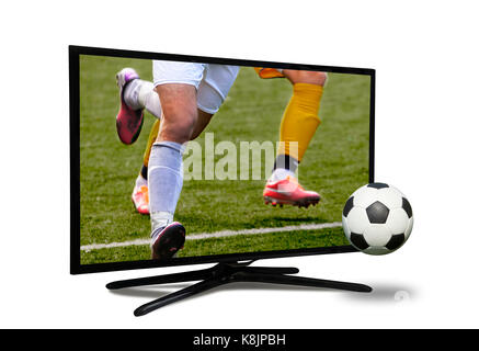 Watching tv Übersetzung von Fußball-Spiel. Stockfoto
