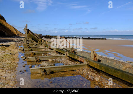 Fehlgeschlagen meer Abwehr, Sheringham Beach, North Norfolk, England Stockfoto