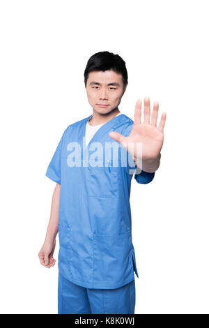 Arzt mit STOP-Schild Stockfoto