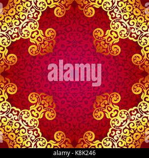 Reiche gold nahtlose Muster im indischen Stil. Böhmische Hintergrund mit Mandalas. Royal rot und gold Ornament. Einzigartige Vorlage für das Design oder Hintergrund Stock Vektor