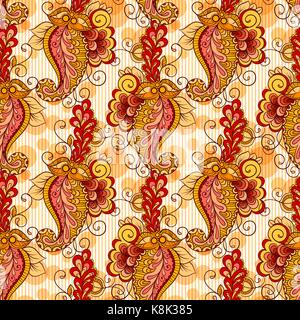 Nahtlose Muster auf traditionellen asiatischen Elemente Paisley in orange leuchtenden Farben Stock Vektor