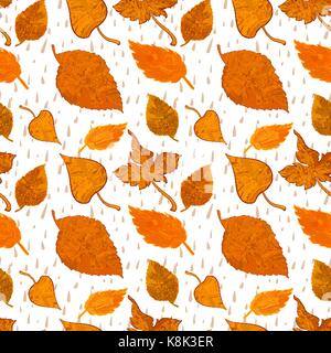 Vektor nahtlose Hintergrund Herbst Laub in hellen Farben mit Regentropfen Stock Vektor